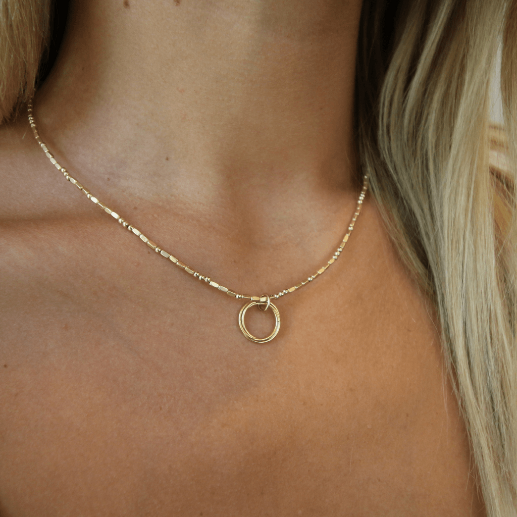 erin gray:2mm Harbor Necklace with Circle of Friends Gold Filled Pendant,Gold