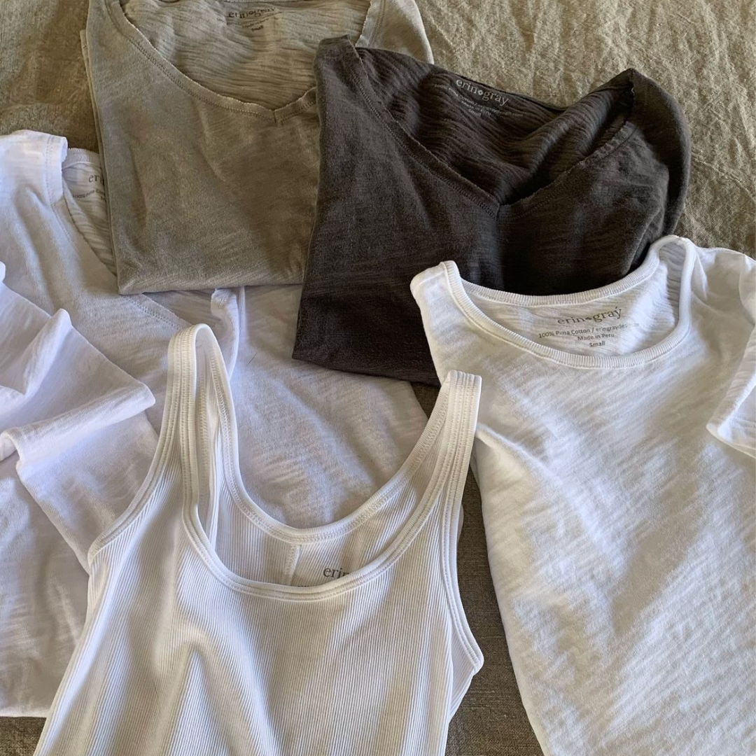 pima cotton tees in white and gray