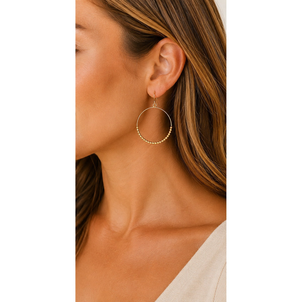Gold filled Simple Beaded Hoop Danglers - Waterproof erin gray