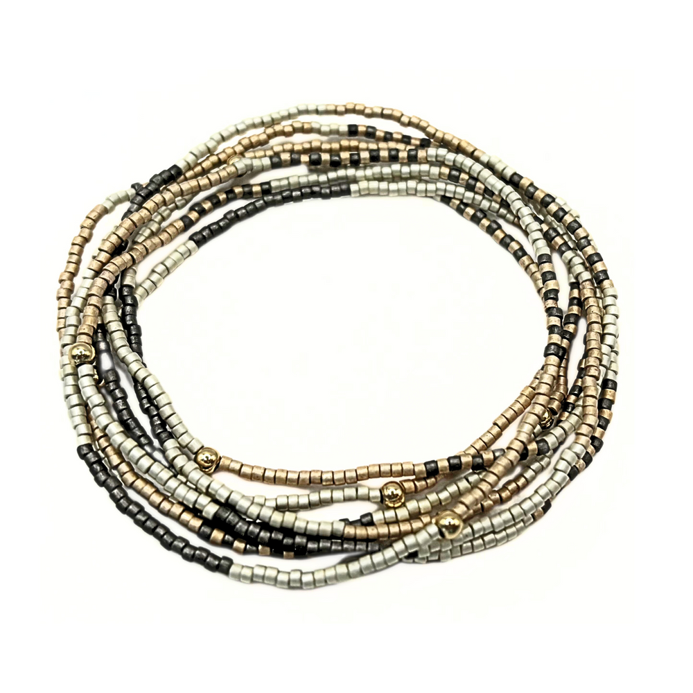 Golden & Graphite 7 Stack Beaded Bracelet - Erin Gray