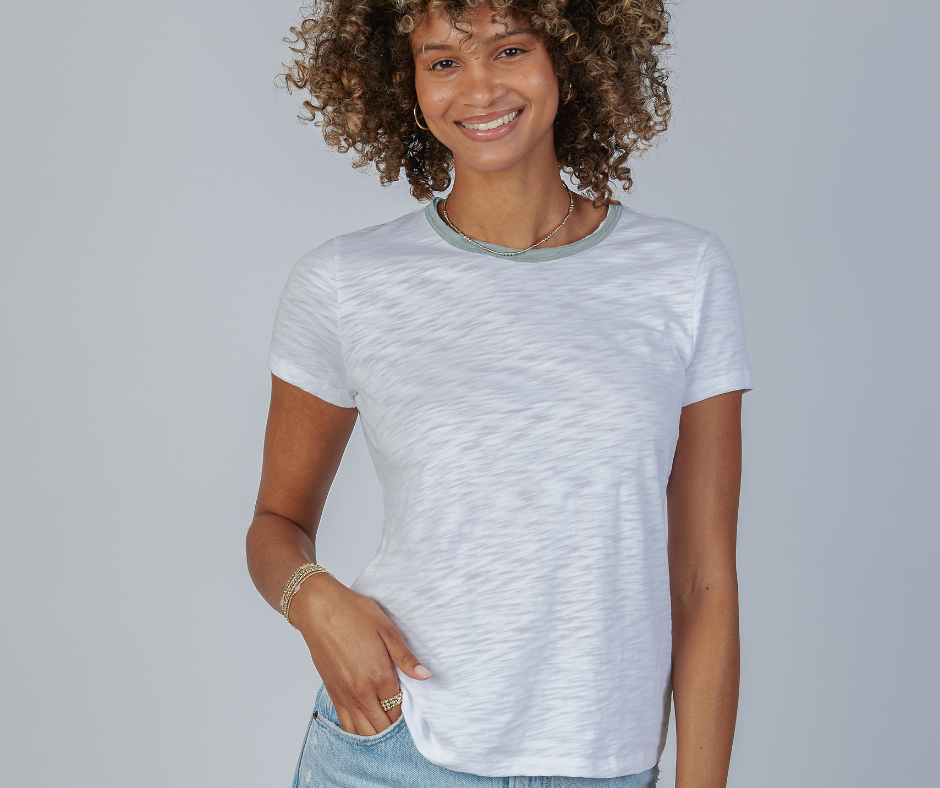 Short Sleeve Rebel Tee in White with Sea Glass Blue