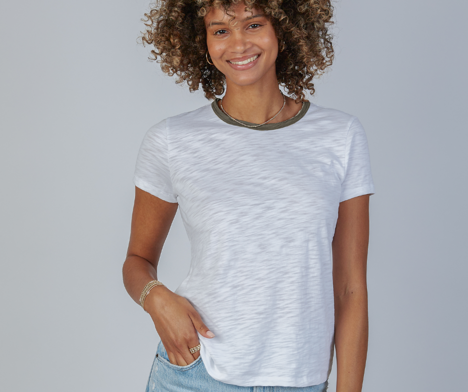 Short Sleeve Rebel Tee in White with Natural Brown