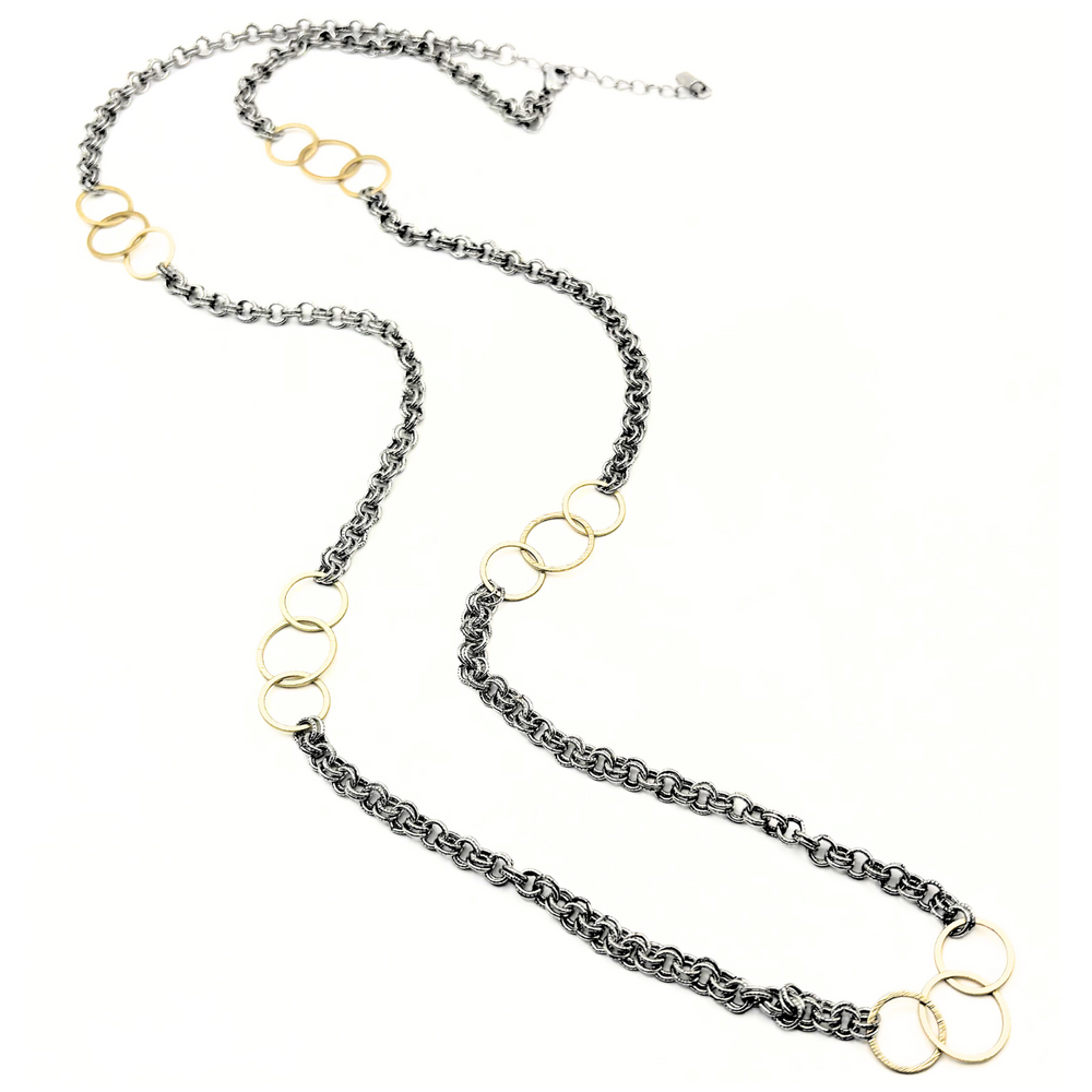 
                      
                        Allure Gold Trinity Long Necklace in Mixed Metal
                      
                    