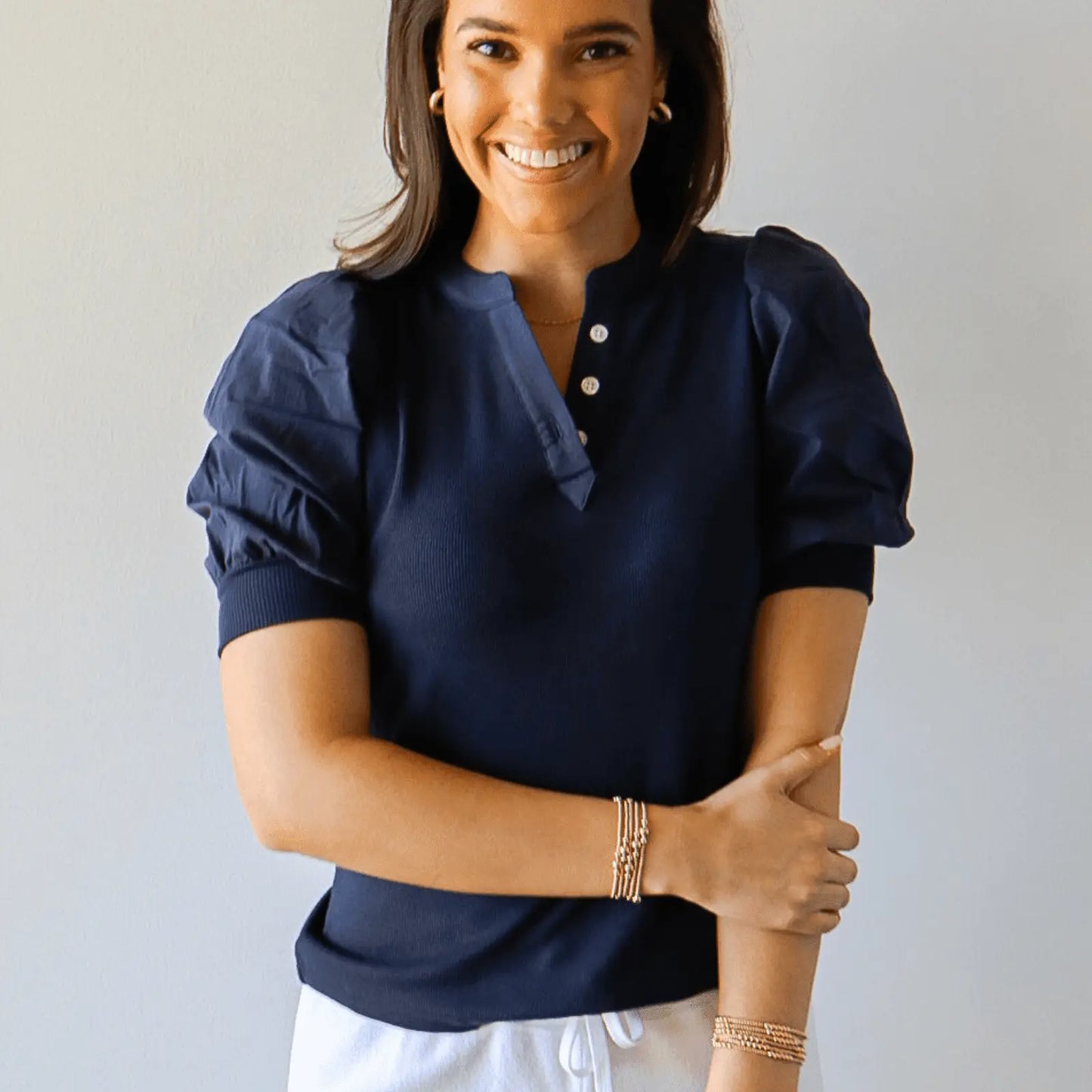 Margot Puff Sleeve V in Navy | erin gray Margot Puff Sleeve V in Navy | erin gray