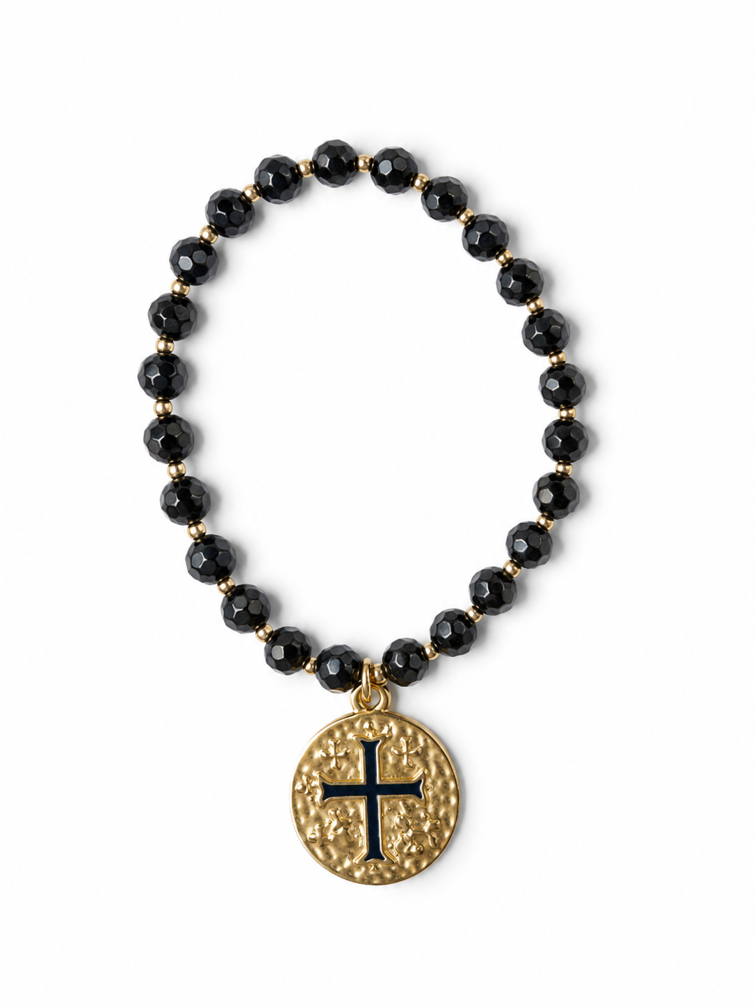 Coin Charm on Natural Hematite Stone Bracelet erin gray