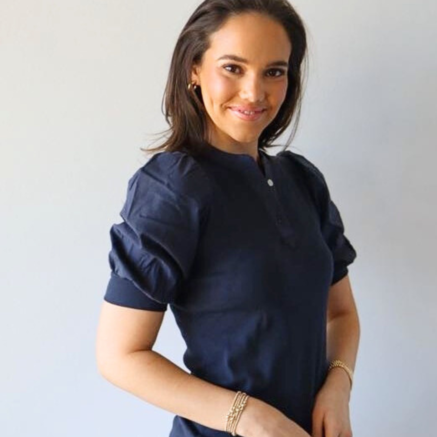 Margot Puff Sleeve V in Navy