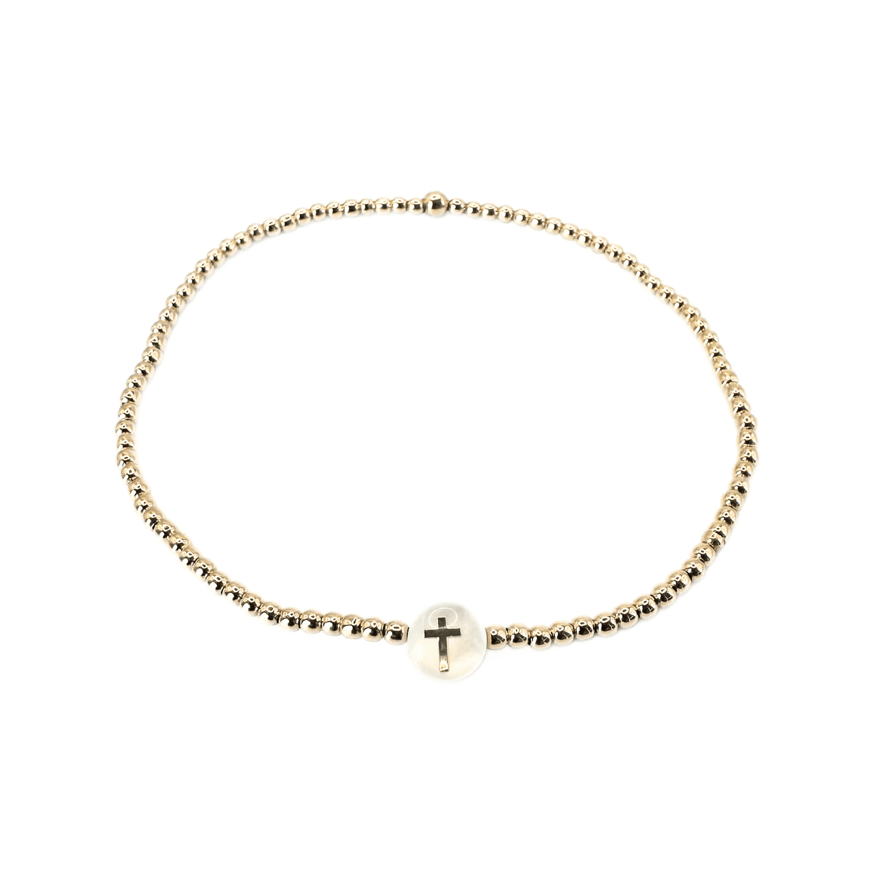 2mm Gold Filled Cross Mother of Pearl Charm Waterproof Bracelet