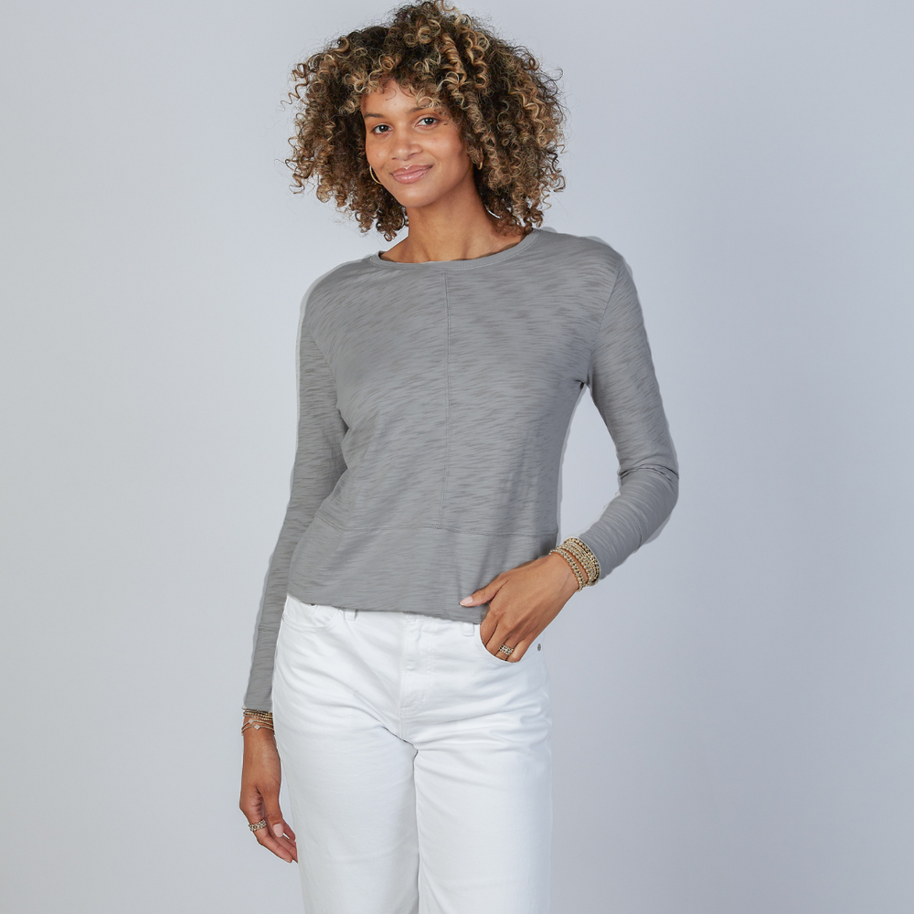 Celia Perfect Length Tee in Light Heathered Gray - Long Sleeve