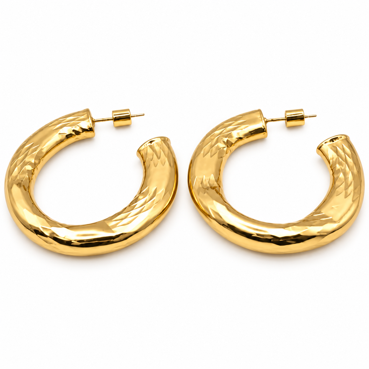 Erin Gray Allure 38mm brushed gold organic hoop earrings with hammered texture, jewelry accessory for everyday wear