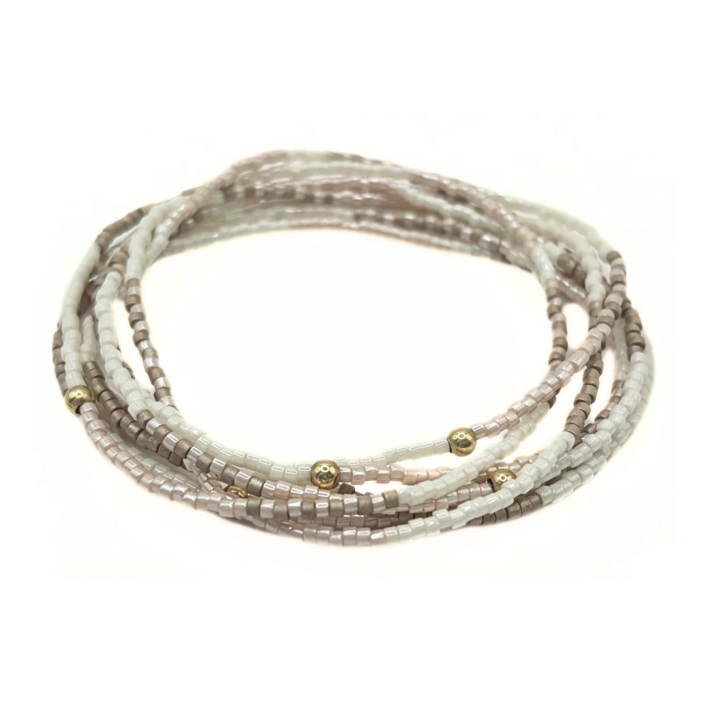 Palest pink & pewter 7 Stack Beaded Bracelet - Erin Gray