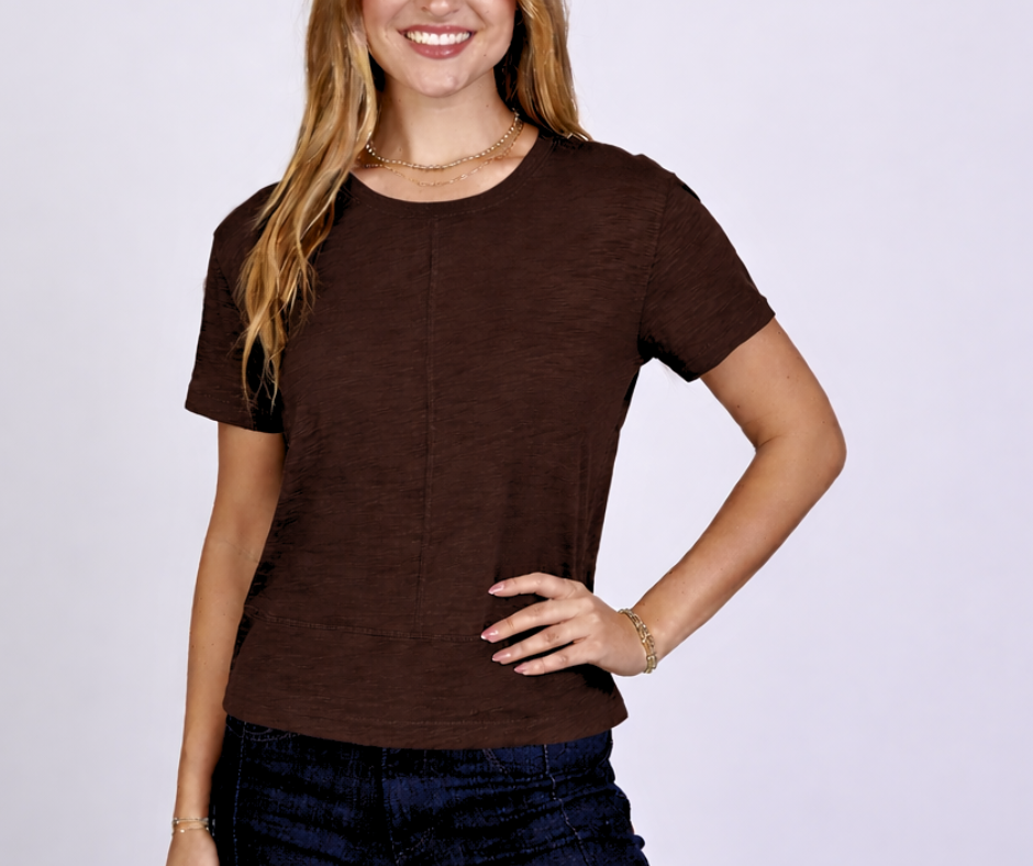 Celia Perfect Length Tee in Espresso Brown - Short Sleeve