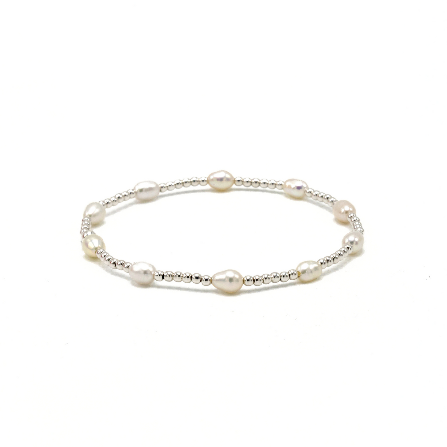 Petite Patterned Rice Pearl Bracelet with Sterling Silver Beads