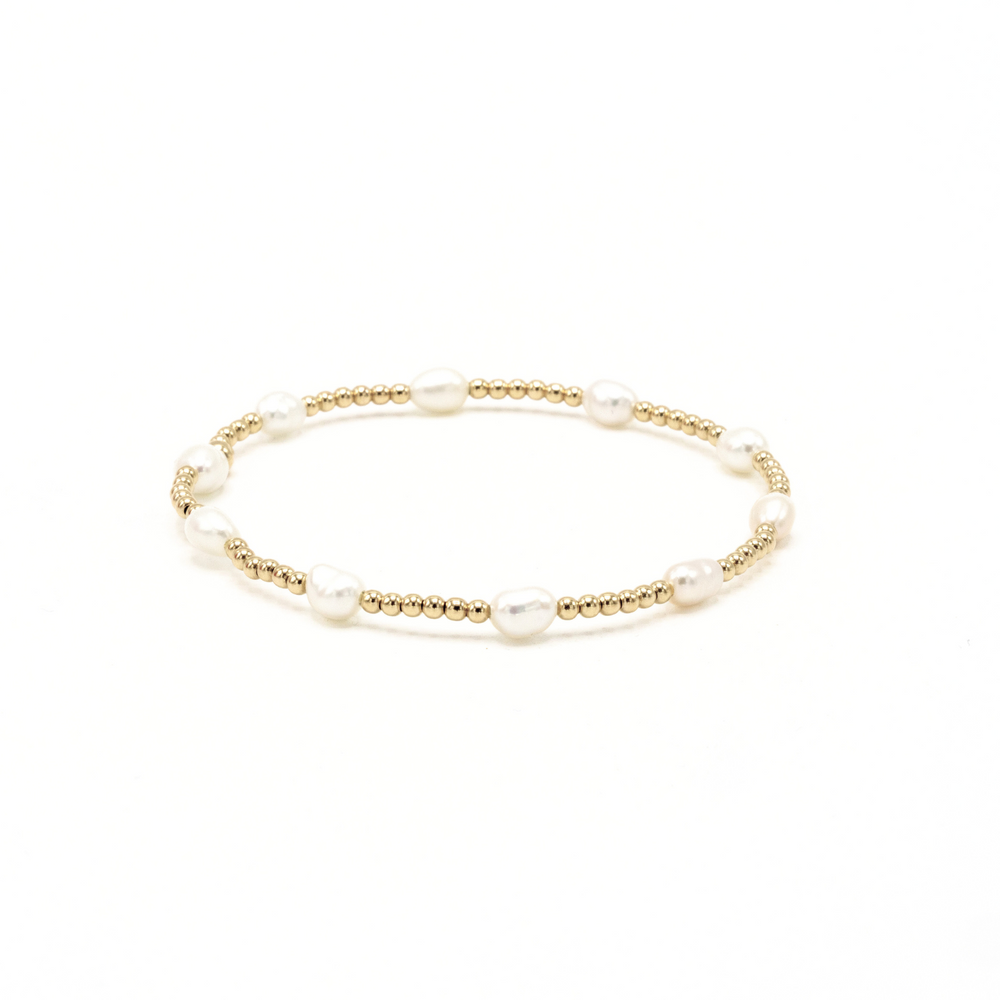 Petite Patterned Rice Pearl Bracelet with 14k Gold-Filled Beads