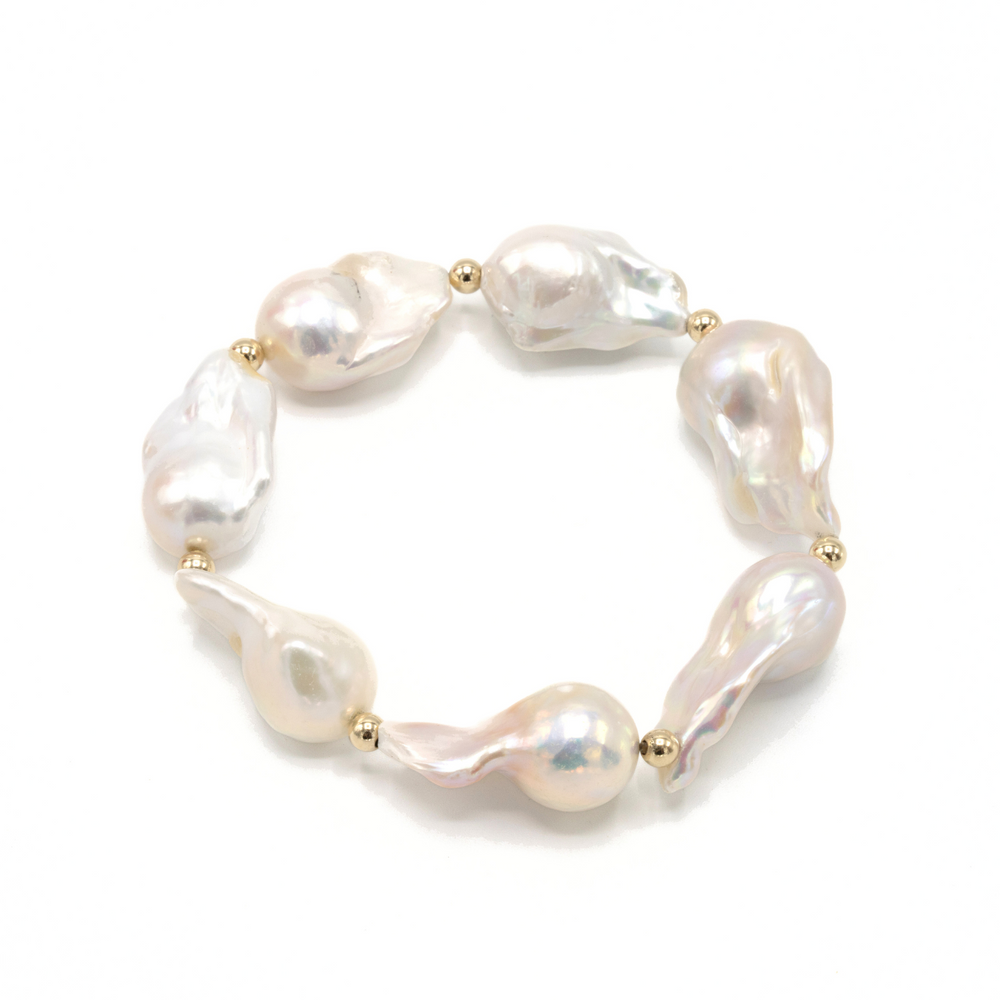 Big Baroque Pearl and Gold-Filled Beaded Bracelet - Waterproof!