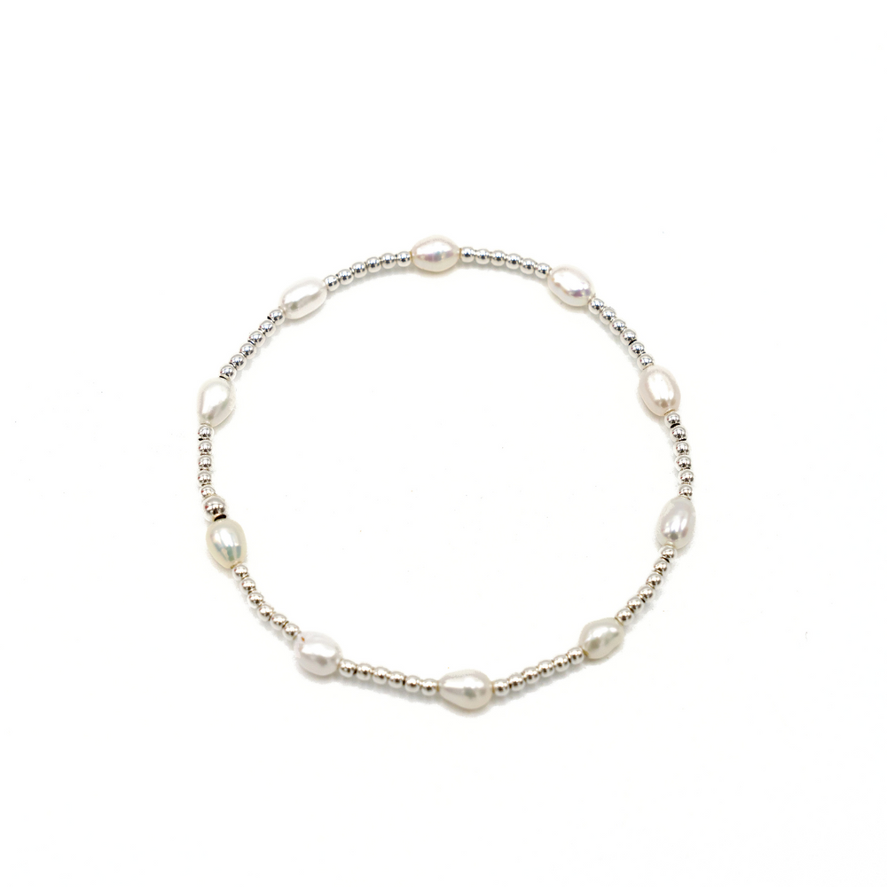 Petite Patterned Rice Pearl Bracelet with Sterling Silver Beads