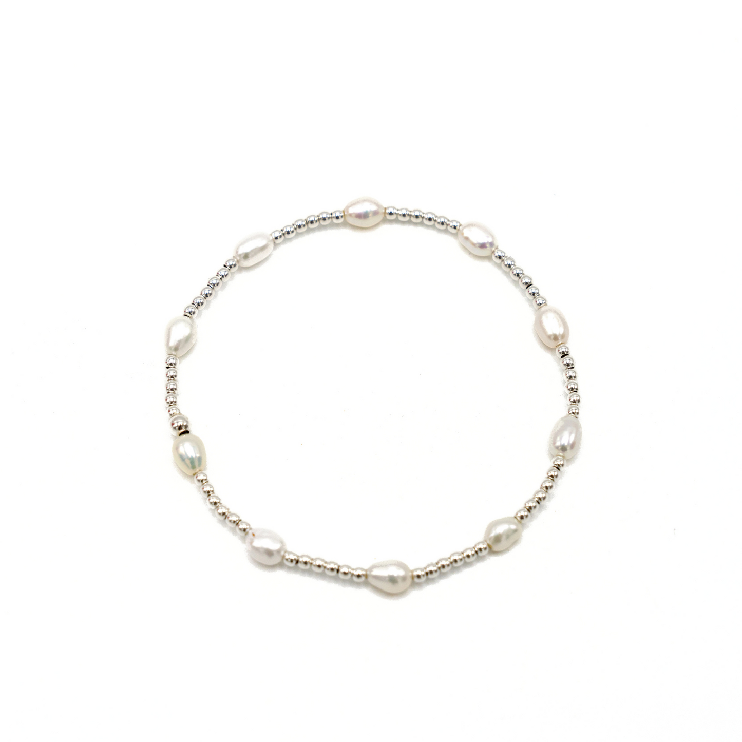 Petite Patterned Rice Pearl Bracelet with Sterling Silver Beads