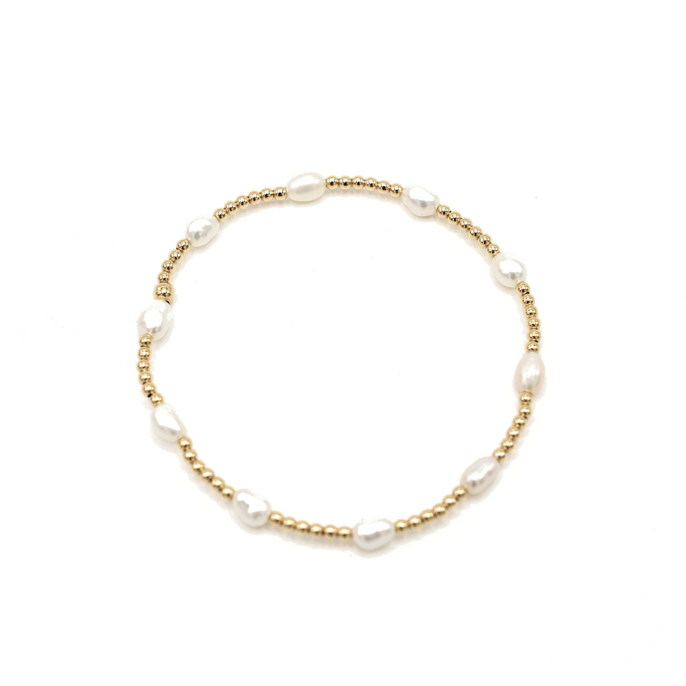 Petite Patterned Rice Pearl Bracelet with 14k Gold-Filled Beads