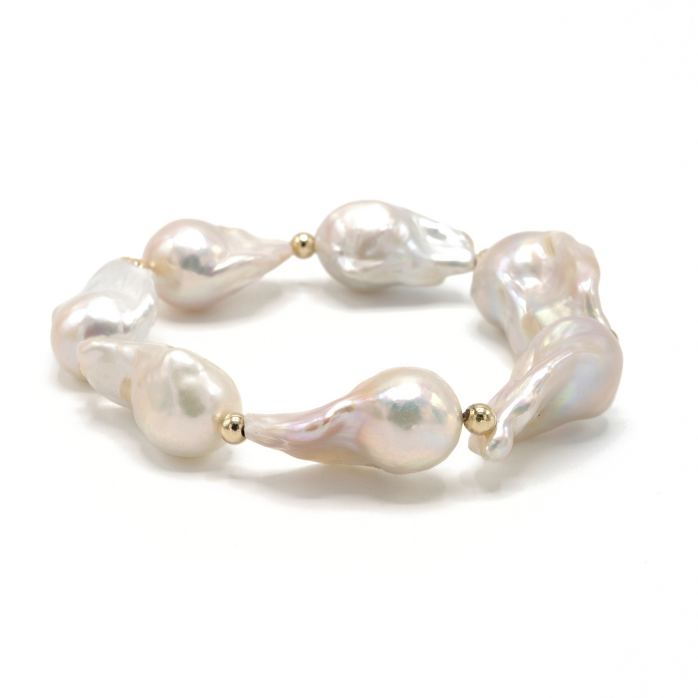 Big Baroque Pearl and Gold-Filled Beaded Bracelet - Waterproof!