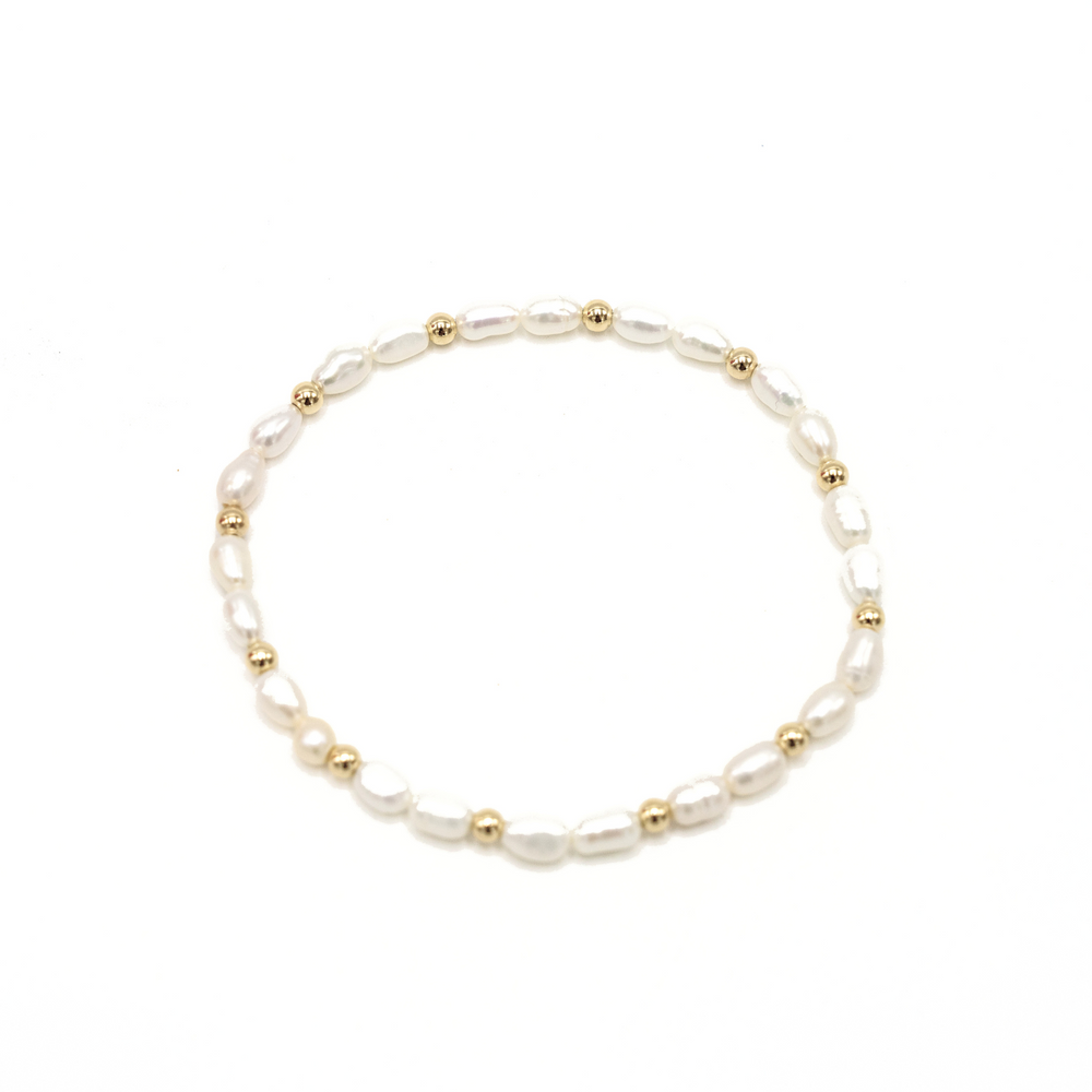 Rice Pearl Bracelet with 3mm 14k Gold-Filled Beads