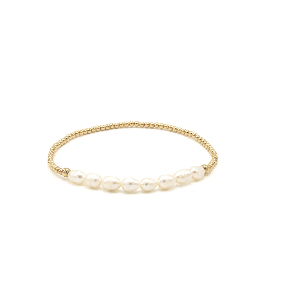 Petite Row Rice Pearl Bracelet with 14k Gold-Filled Beads