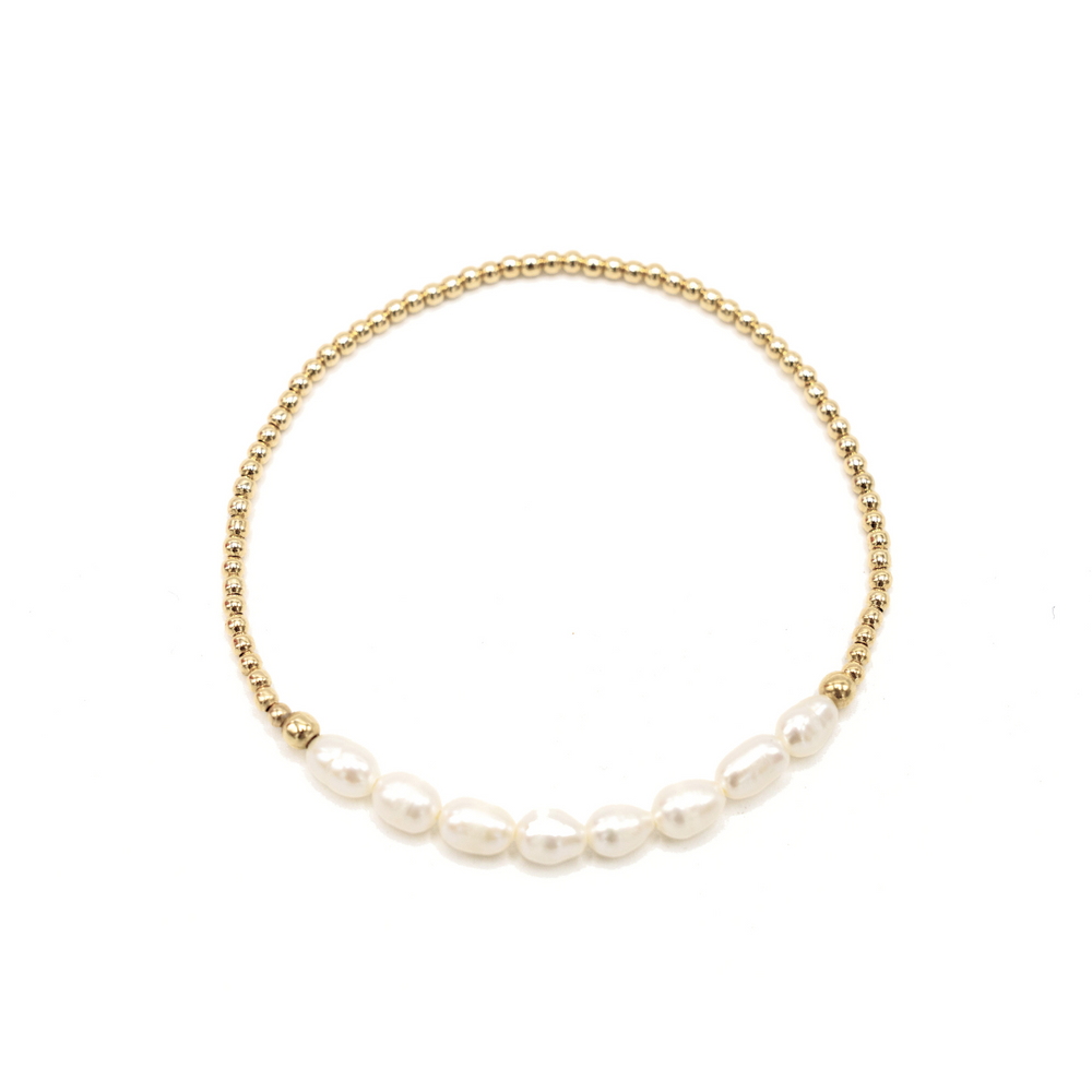Petite Row Rice Pearl Bracelet with 14k Gold-Filled Beads