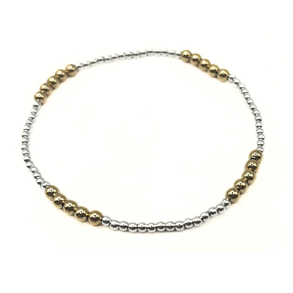 Hamptons Mix 2x3 beaded bracelet – silver and gold – Erin Gray
