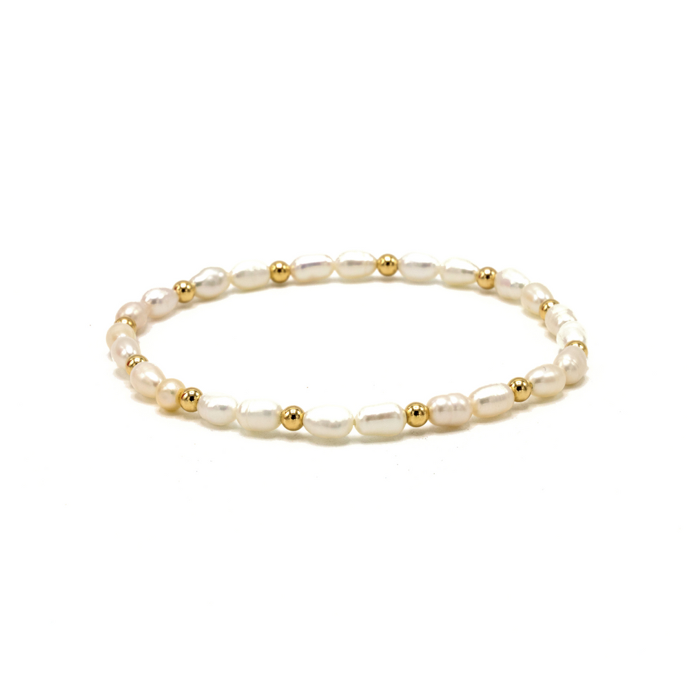 Rice Pearl Bracelet with 3mm 14k Gold-Filled Beads