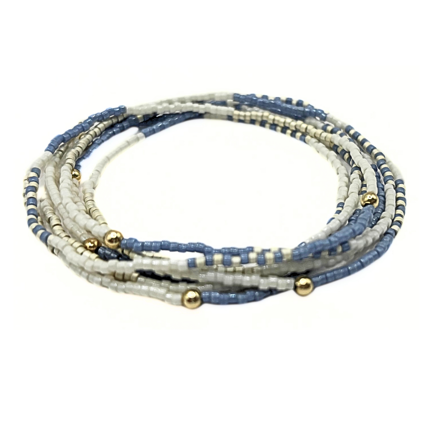 Steel blue & champagne 7 Stack Beaded Bracelet - Erin Gray