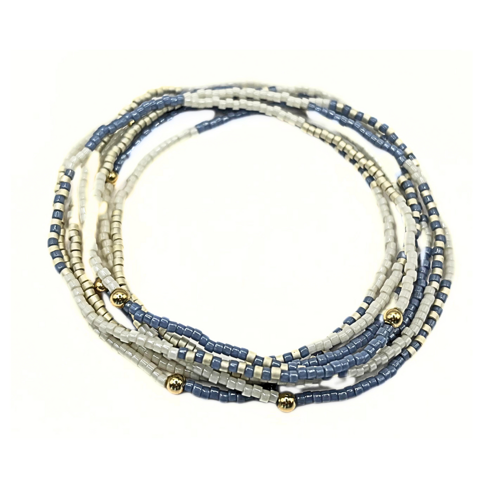 Steel blue & champagne 7 Stack Beaded Bracelet - Erin Gray