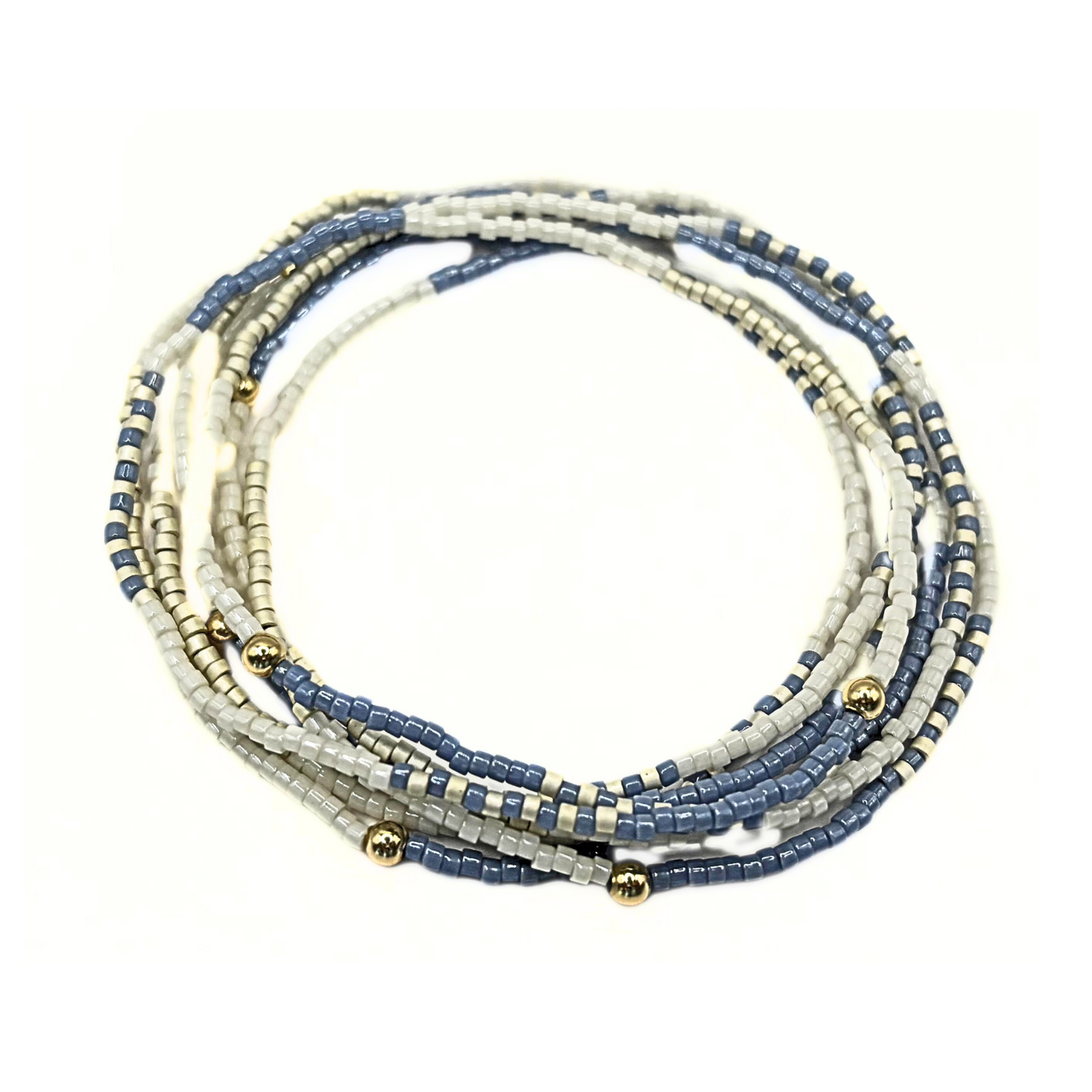 Steel blue & champagne 7 Stack Beaded Bracelet - Erin Gray