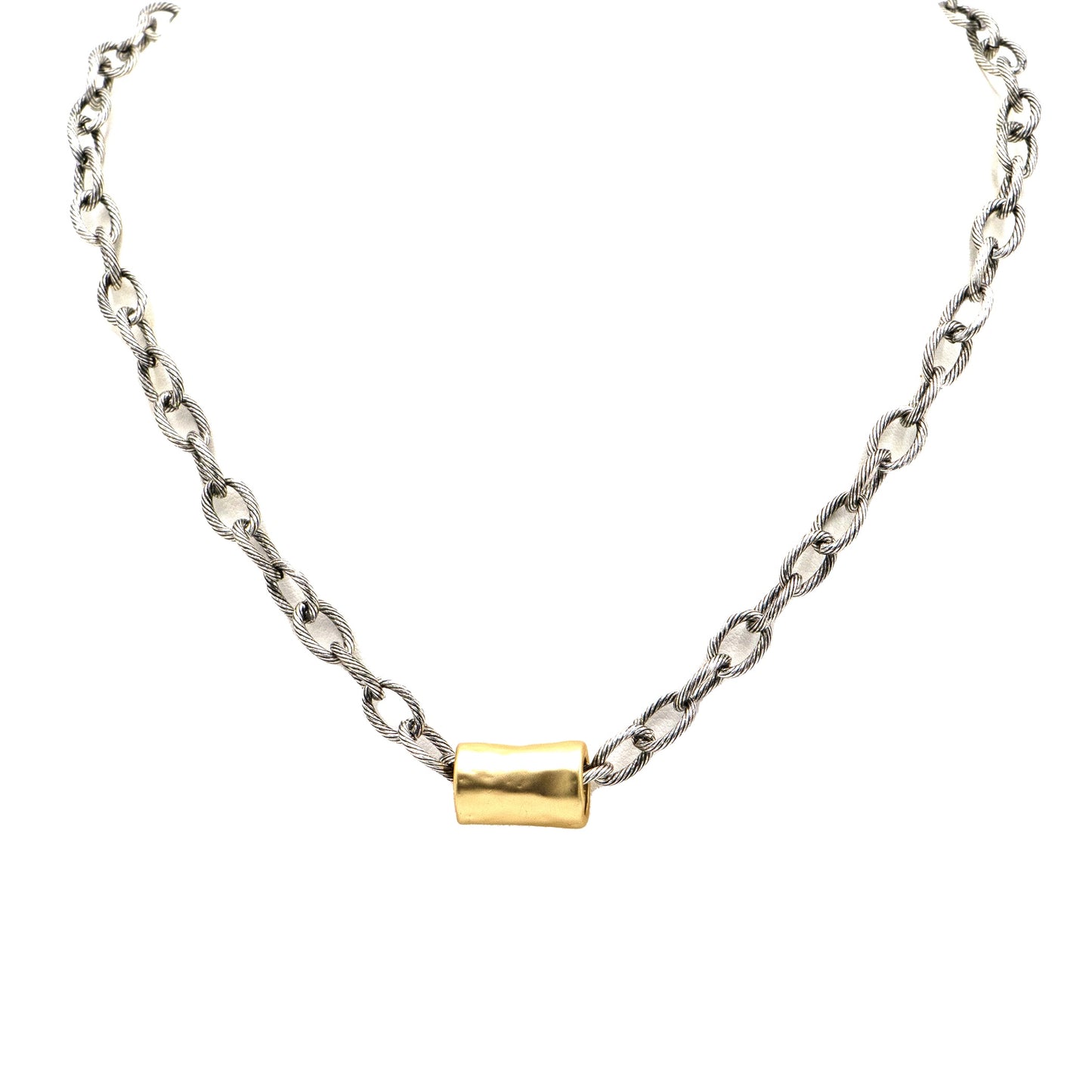 Allure Gold Barrel Mixed Metal Statement Necklace