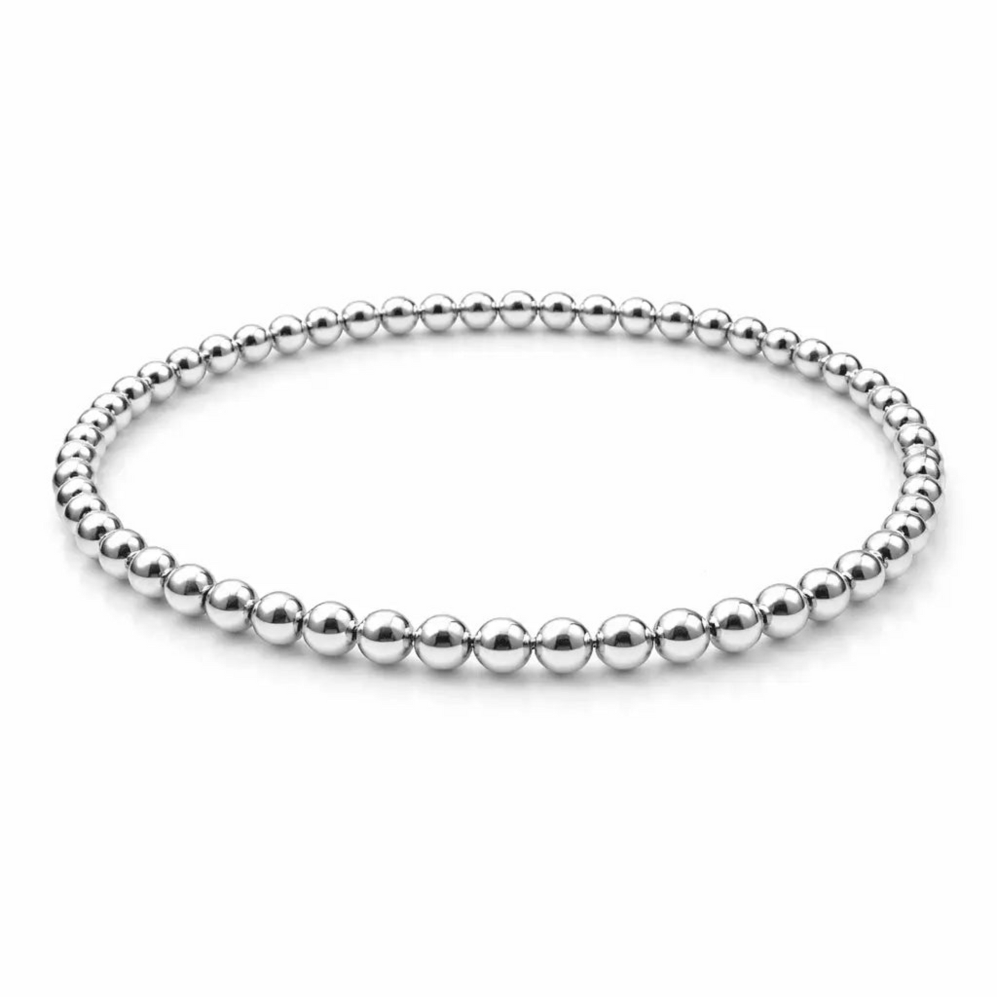 Polished 3mm sterling silver Karma waterproof bracelet by Erin Gray featuring beaded design and sleek jewelry style.