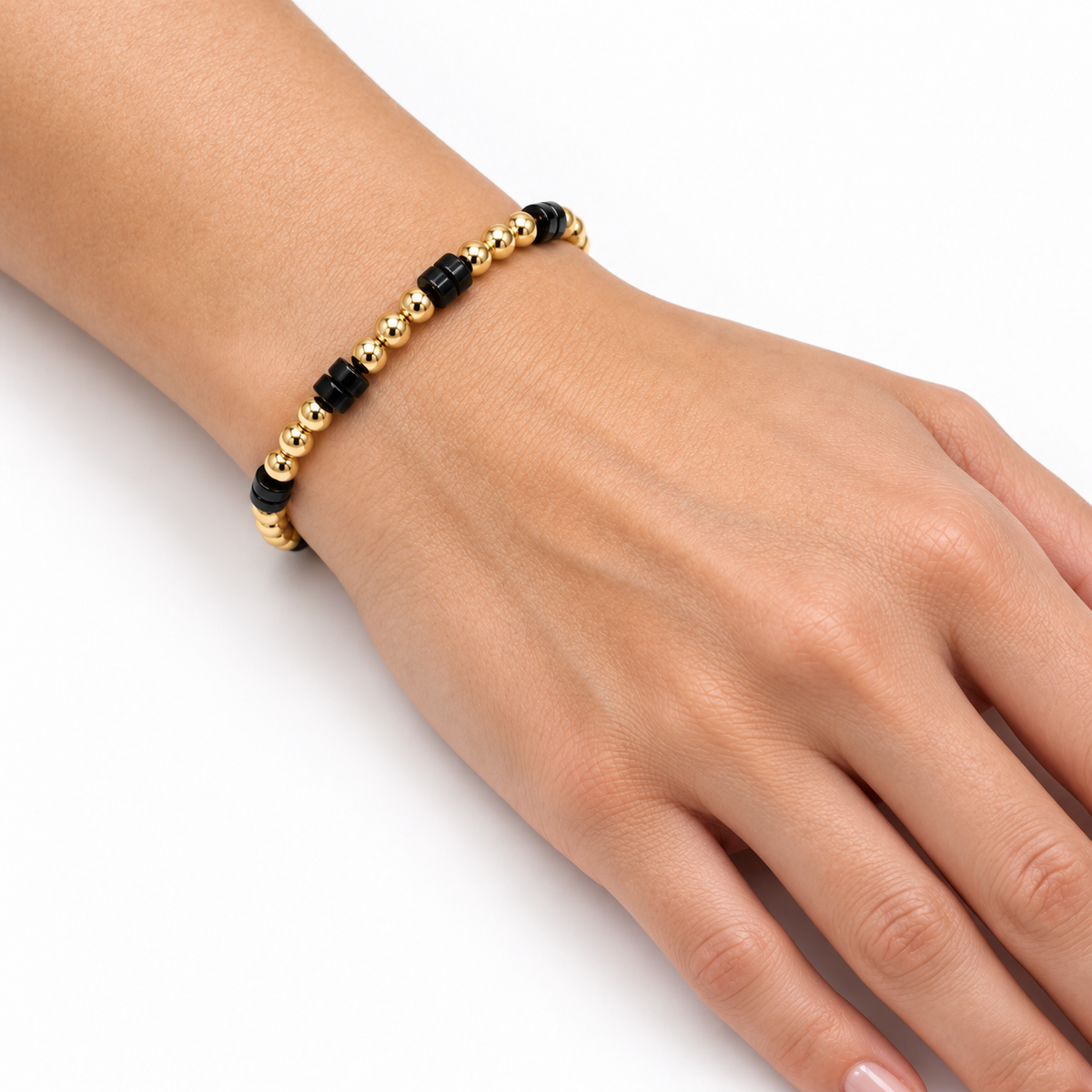 The Heishi Black Stone & 14k Gold filled Waterproof Bracelet erin gray