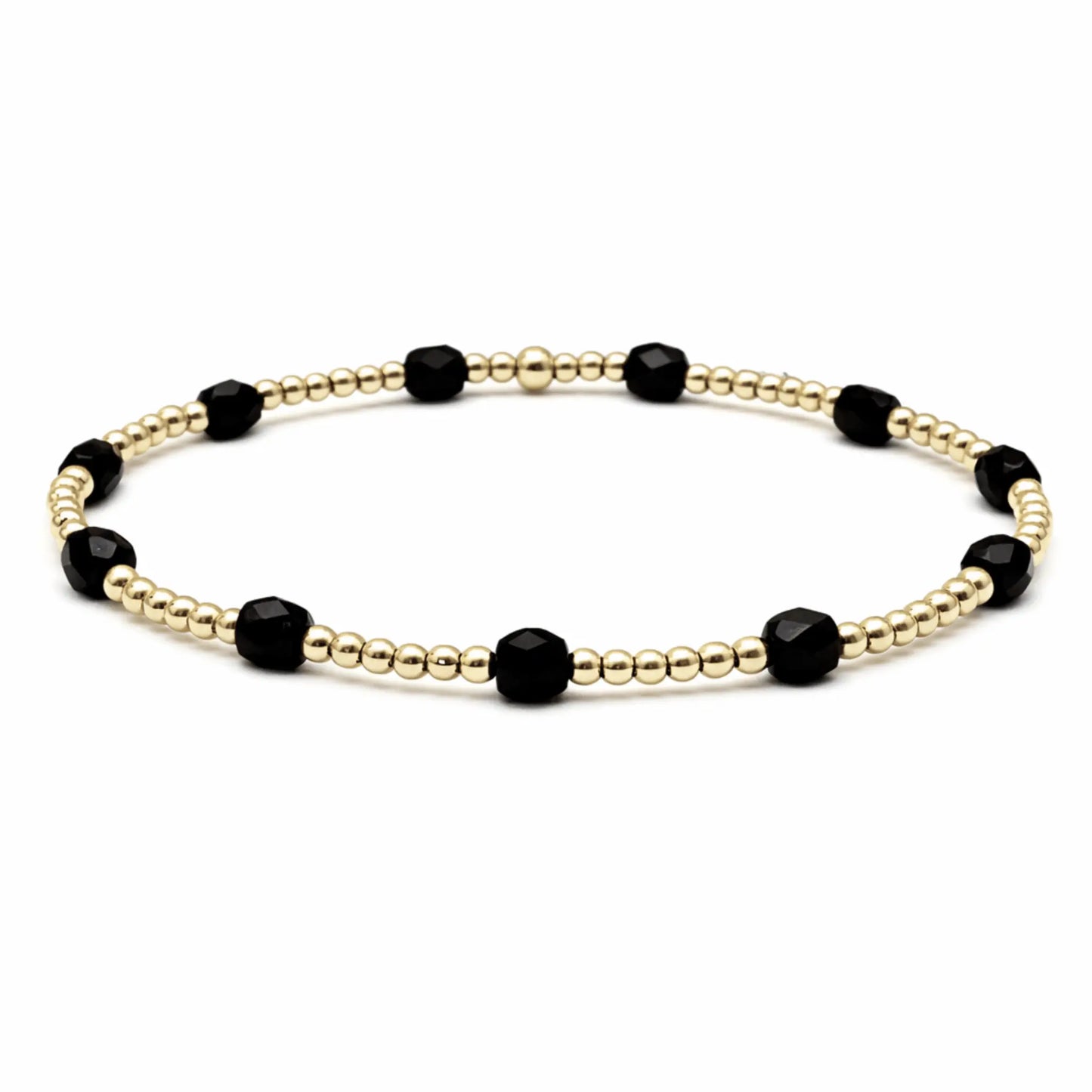 Black beaded jewelry bracelet by Erin Gray, Key West style, gold-filled beads, non-tarnish finish, stylish and elegant accessory.
