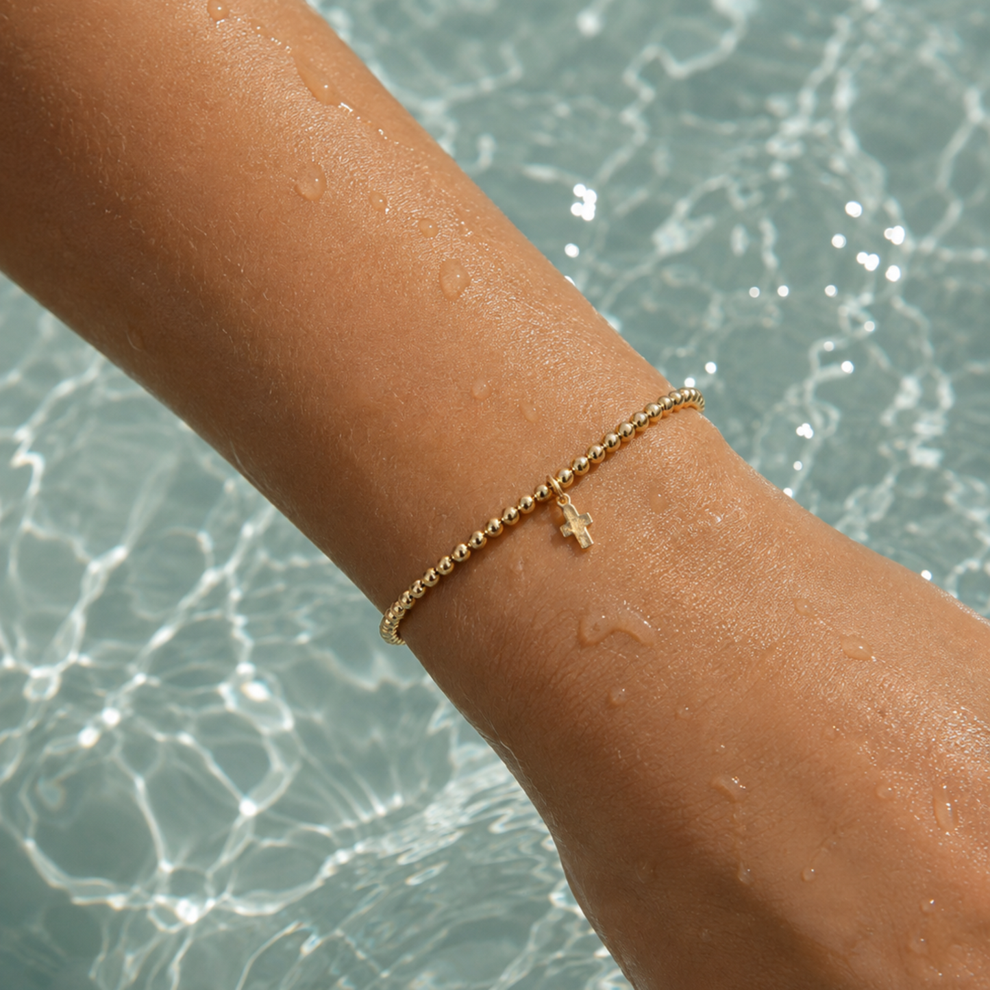 3mm Gold Filled Karma Waterproof Bracelet with Luxe Cross erin gray