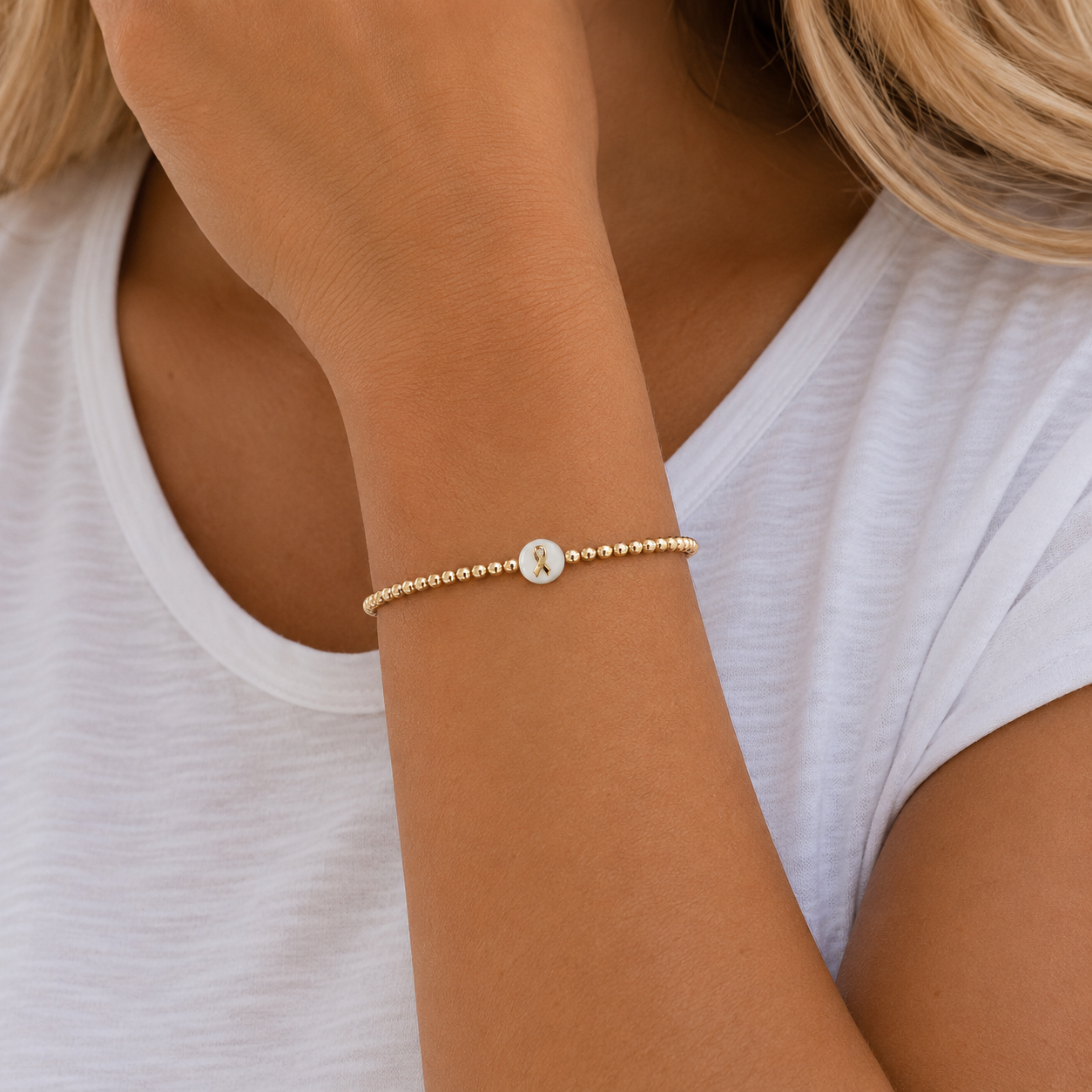 2mm Gold Filled CURE Mother of Pearl Charm Waterproof Bracelet erin gray