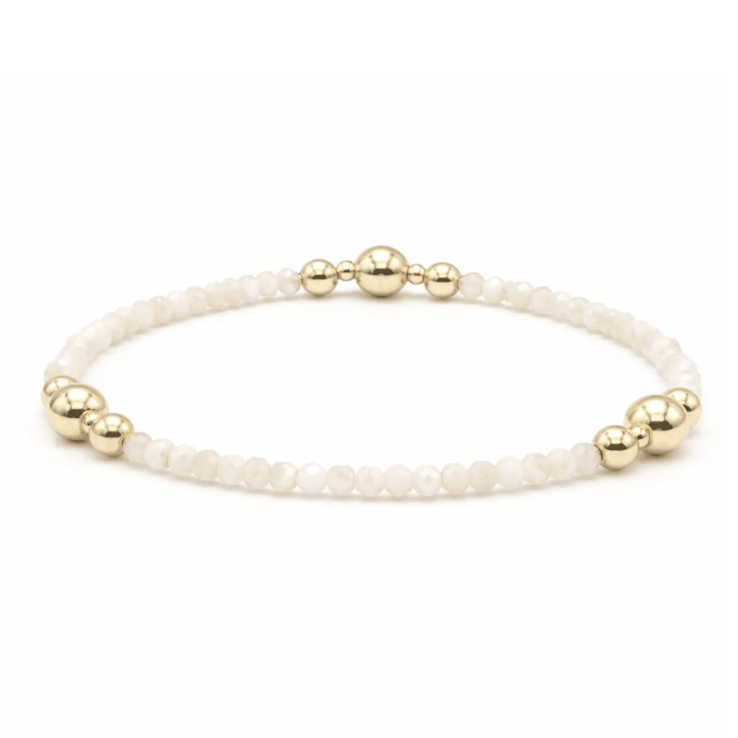 Elegant white and gold beaded bracelet from erin gray’s Nantucket Shimmer Winter collection featuring 14k gold-filled beads.