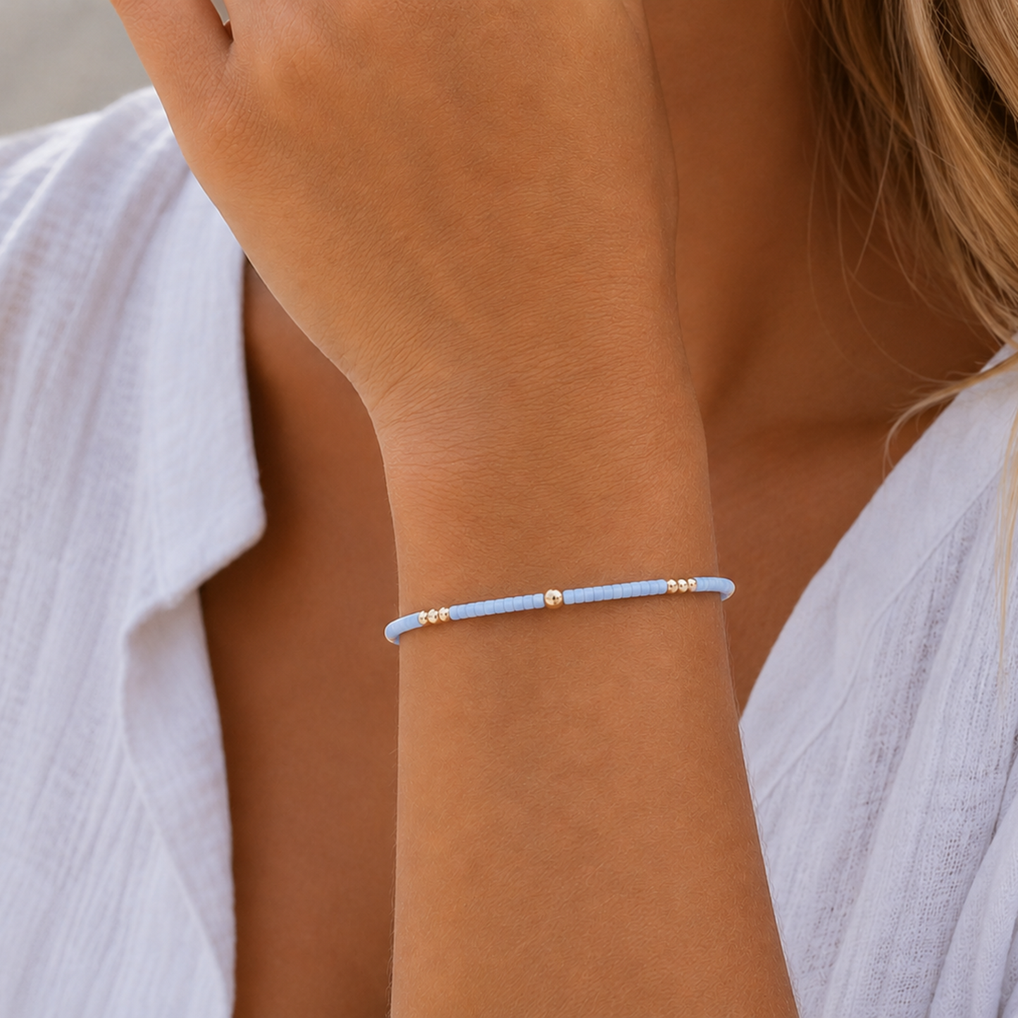 2mm Newport BLUE GRAY + Gold Filled Waterproof Bracelet erin gray