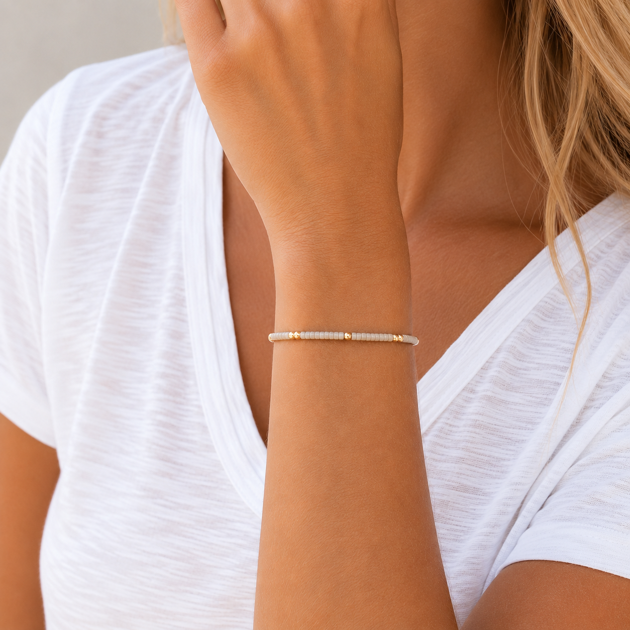 2mm Newport CHAMPAGNE + Gold Filled Waterproof Bracelet erin gray