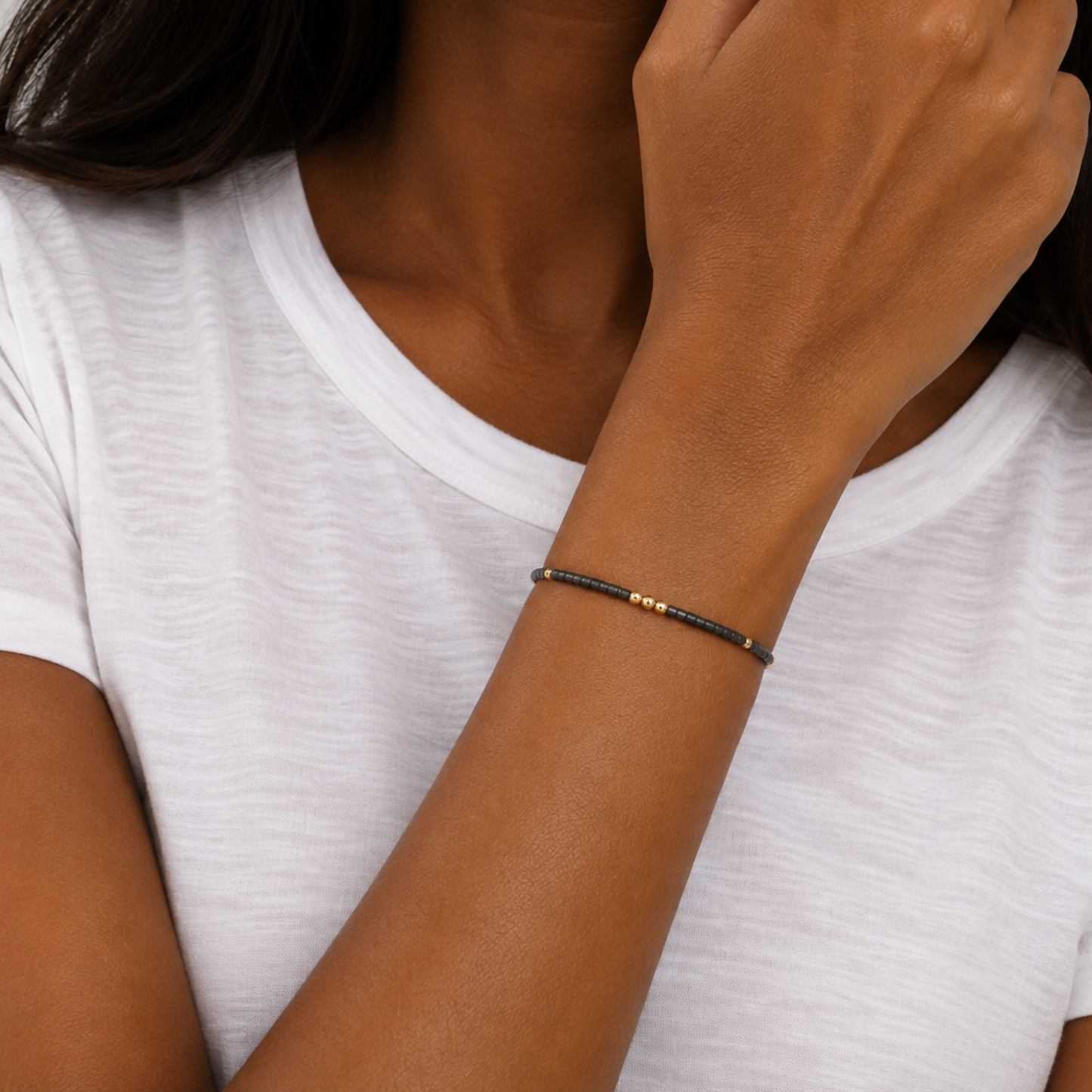 2mm Newport GRAPHITE + Gold Filled Waterproof Bracelet erin gray