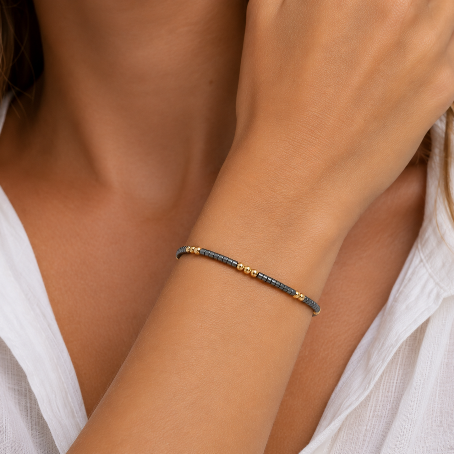 2mm Newport PEWTER + Gold Filled Waterproof Bracelet erin gray