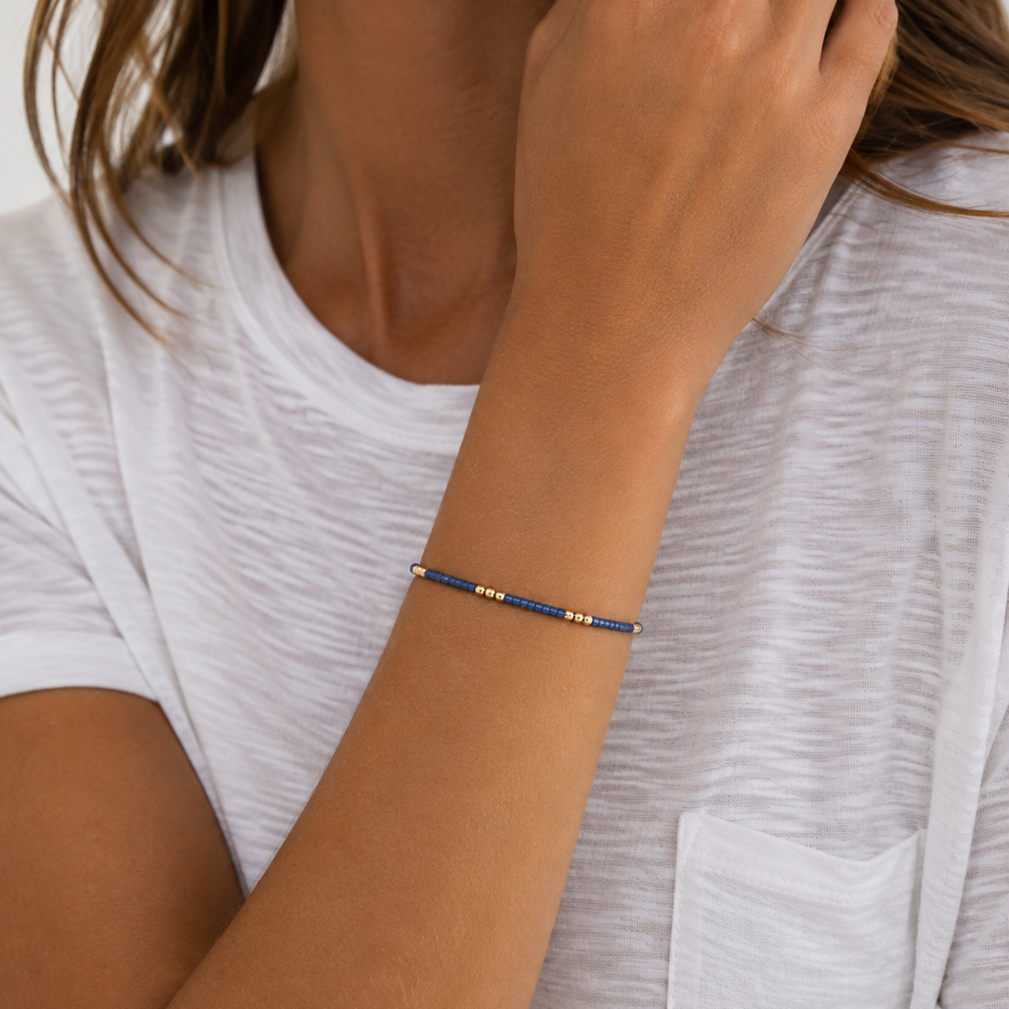 2mm Newport STEEL BLUE + Gold Filled Waterproof Bracelet erin gray