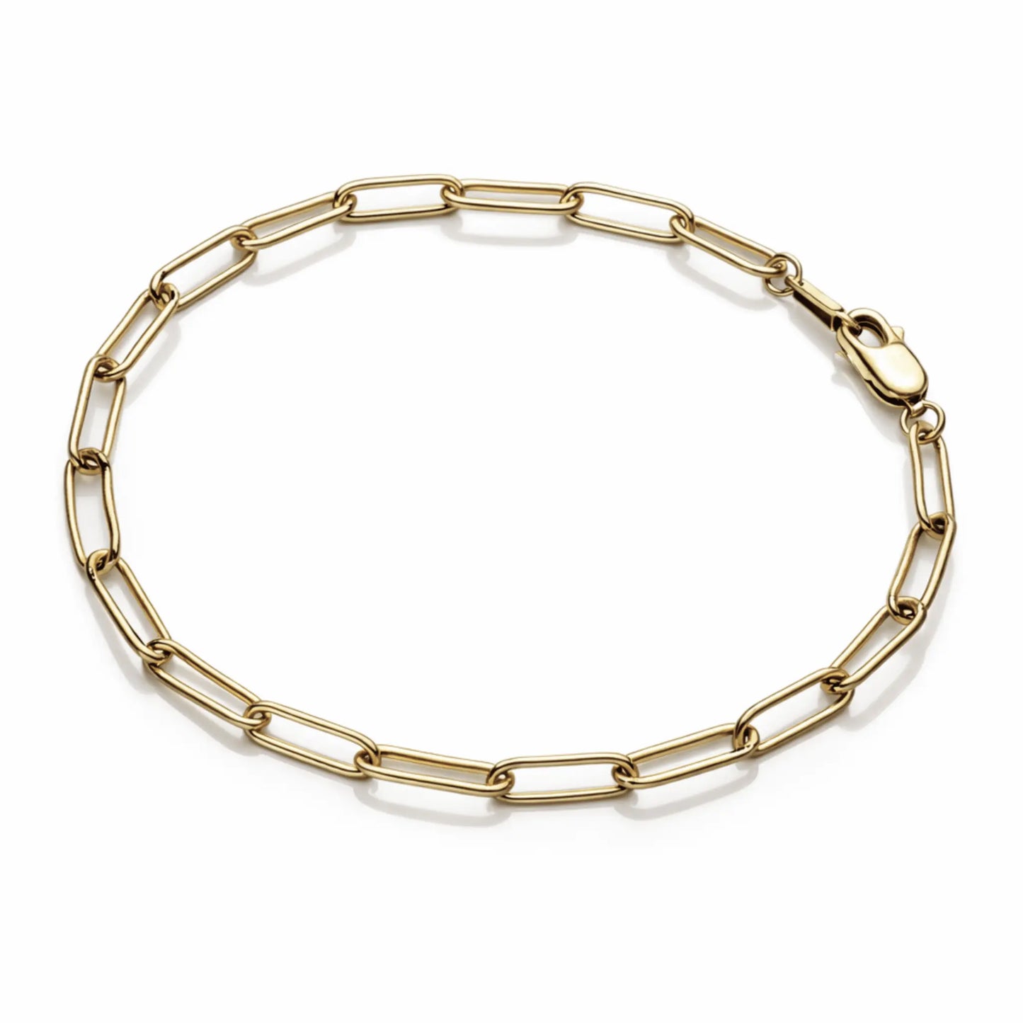 Gold-filled Erin Gray Essential Petite Paperclip Links Bracelet showcasing small, sleek paperclip chain design in 14k gold-filled jewelry.