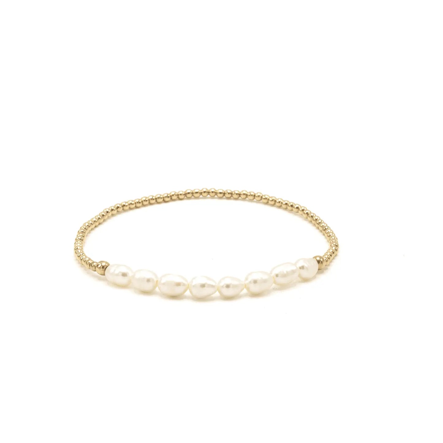 Petite Row Rice Pearl Bracelet by erin gray featuring 14k gold-filled beads, elegant jewelry with delicate pearl accents.