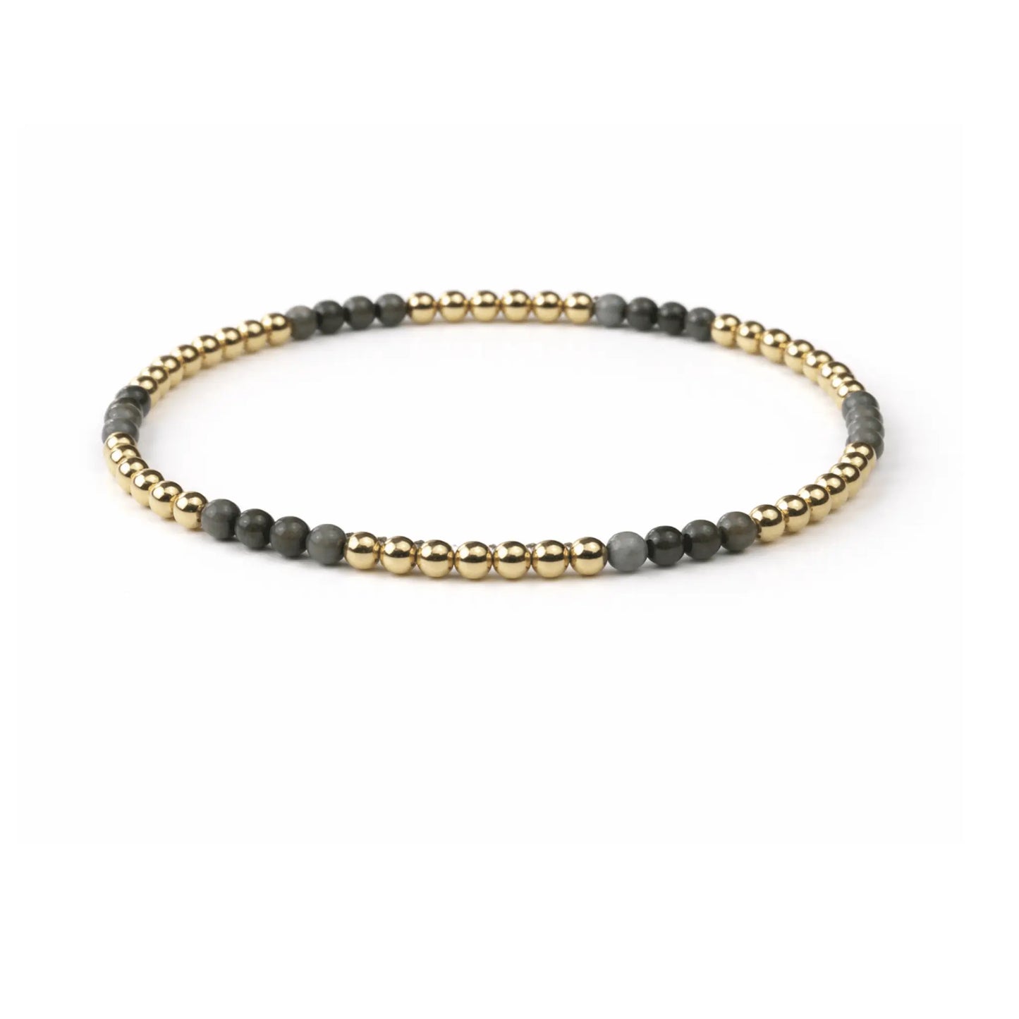 Gray stone and 14k gold-filled beaded bracelet by erin gray, featuring polished gray beads and gold-filled accents.