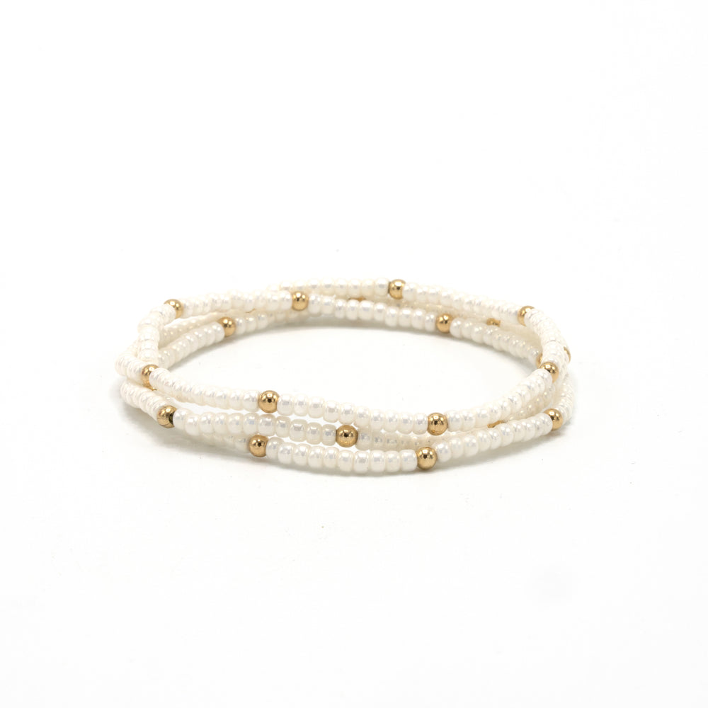 OG Classic Bracelet Stack in Pearl White + Gold Filled