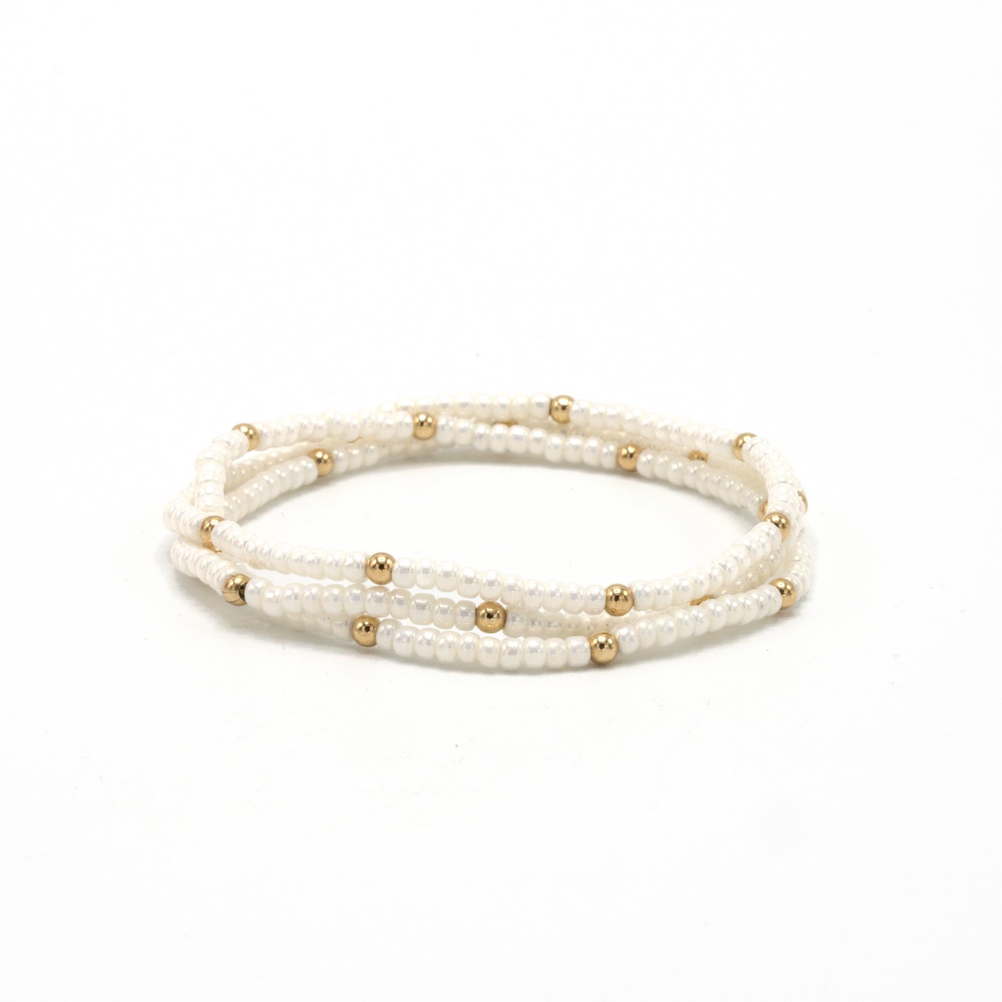 OG Classic Bracelet Stack in Pearl White + Gold Filled