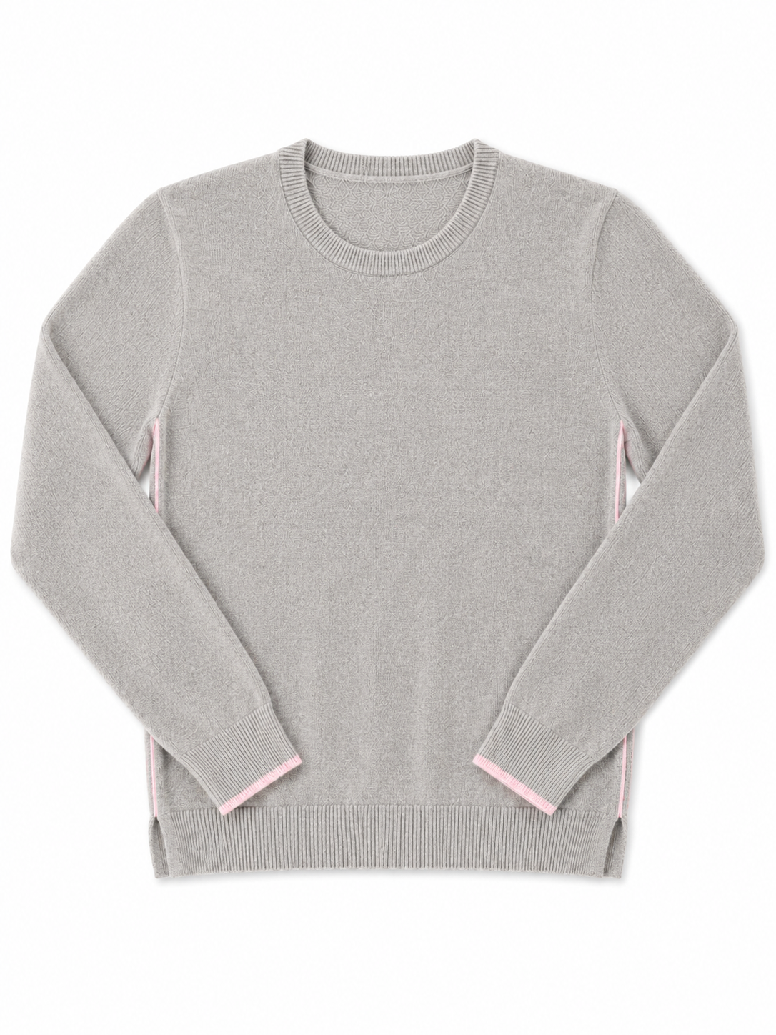 Cashmere Contrast Trim Sweater in Light Gray with Pink Trim erin gray