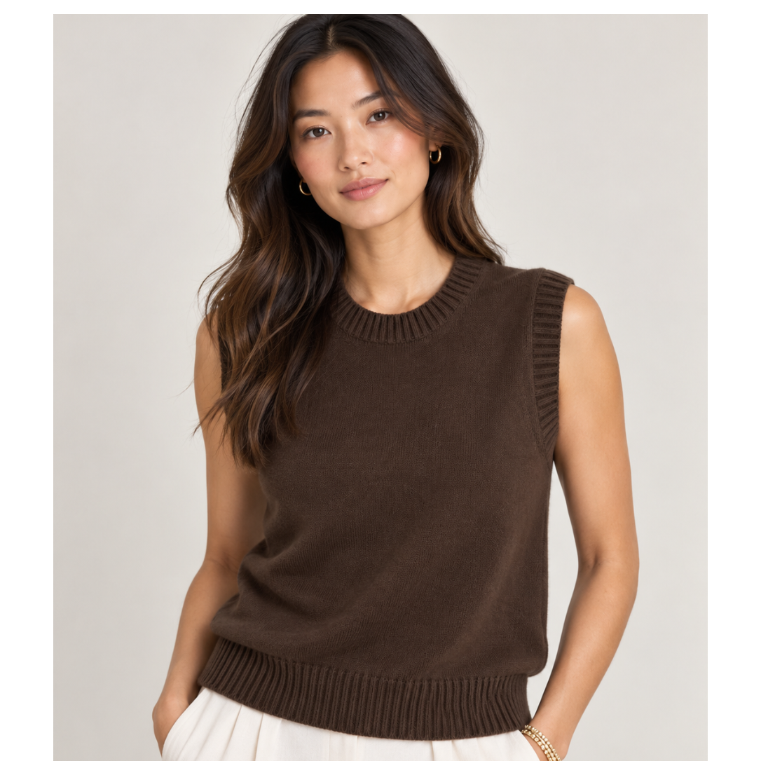Cashmere Vest Sweater in Espresso Brown erin gray