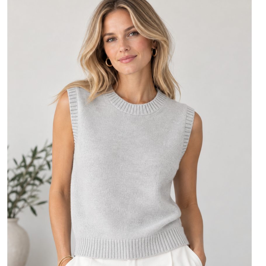 Cashmere Vest Sweater in Oyster erin gray